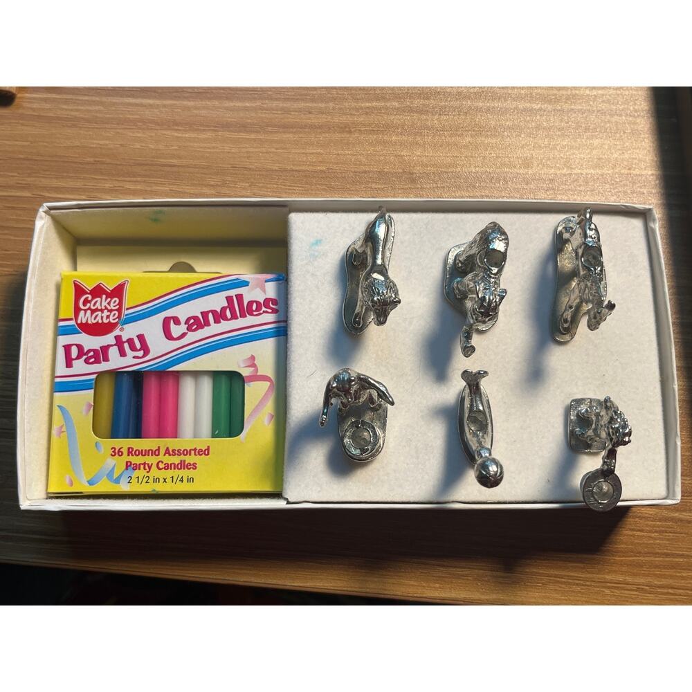 Empire Silver Birthday Candle Holders Kids Pewter Circus Vintage + 36 candles